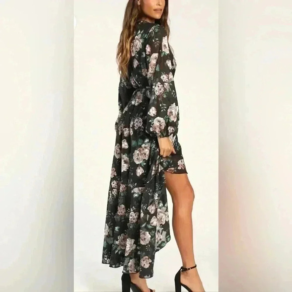 Lulus Feeling Cherished black Floral Ruffled Wrap Tiered Maxi Dress - Picture 1 of 15